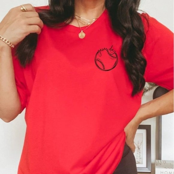 Whiskey Kiss Tops - GAME DAY POCKET BASEBALL Handmade Graphic Tee